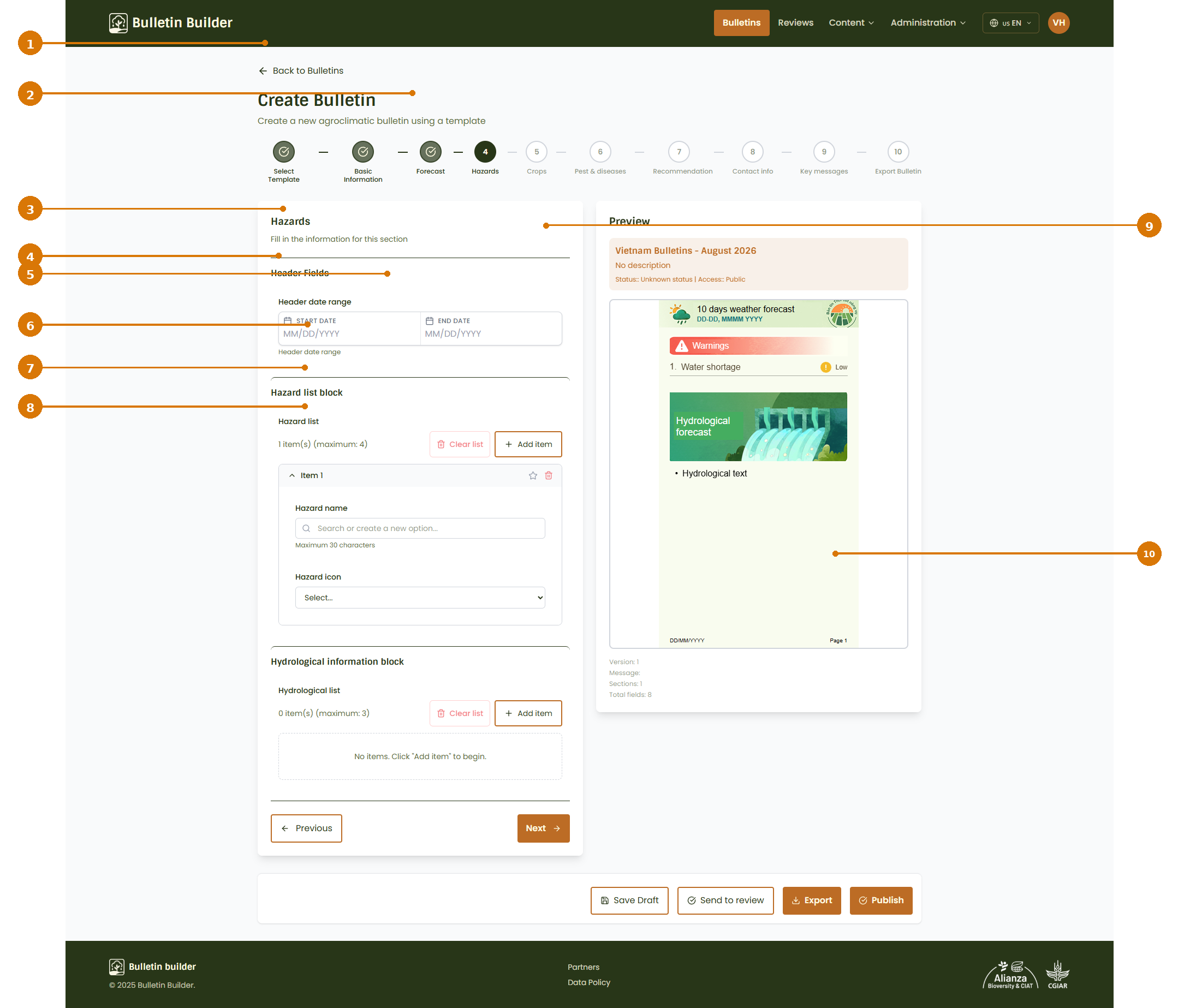 Create bulletin - hazards