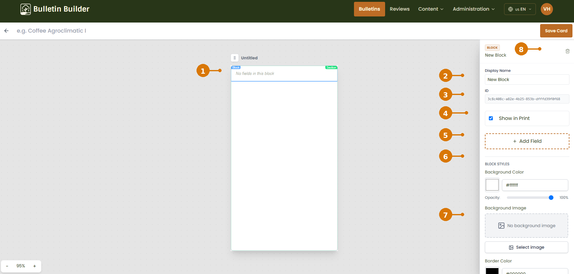 Card Block settings