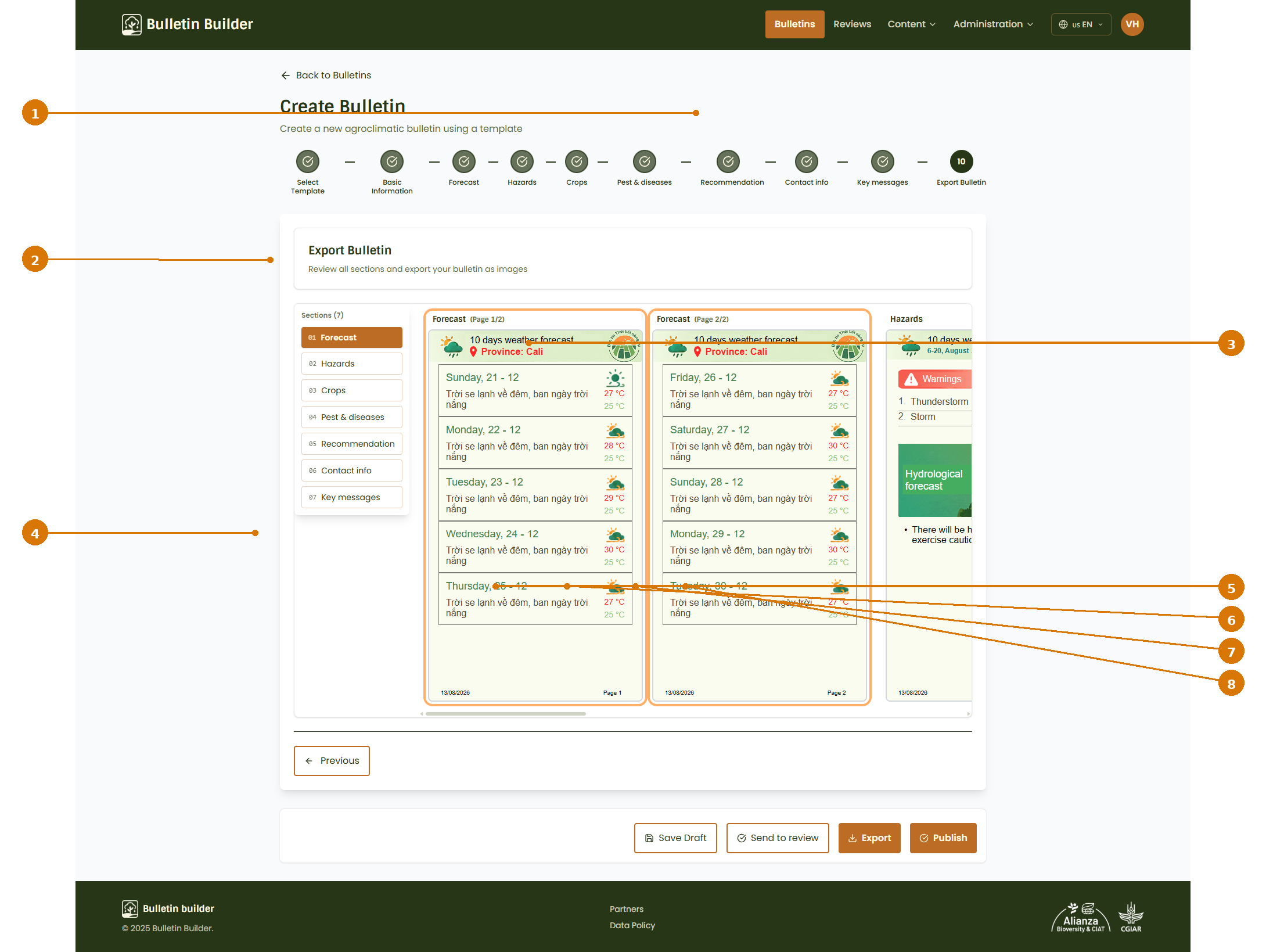 Export Bulletin step