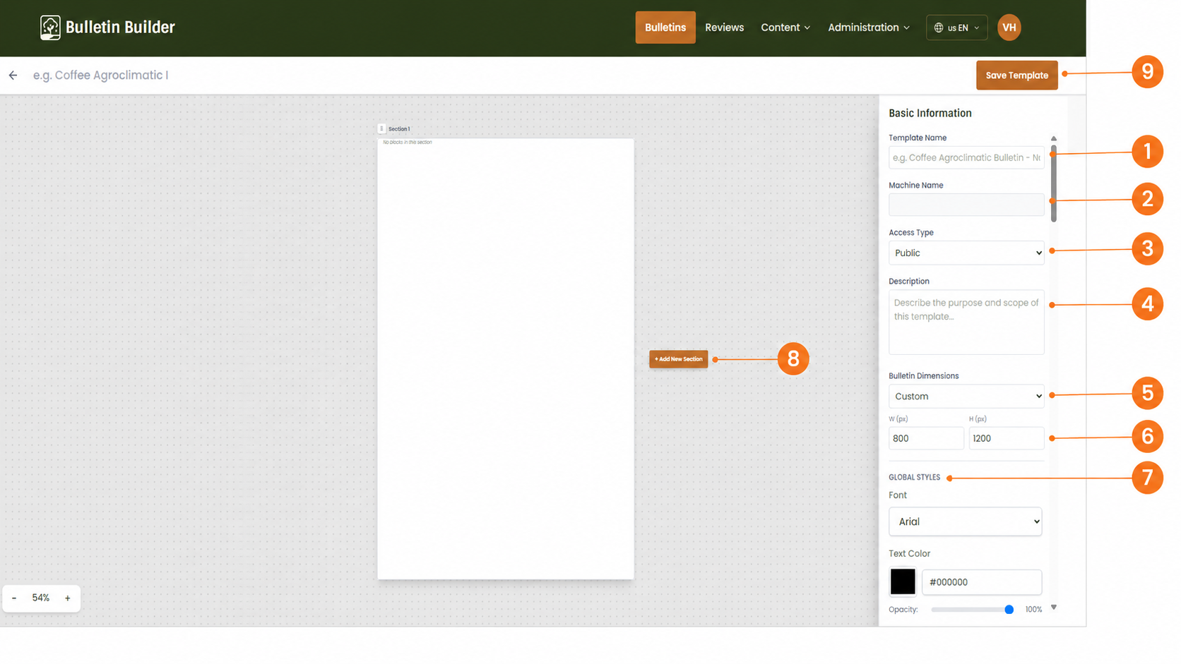 Create Template - Basic Information