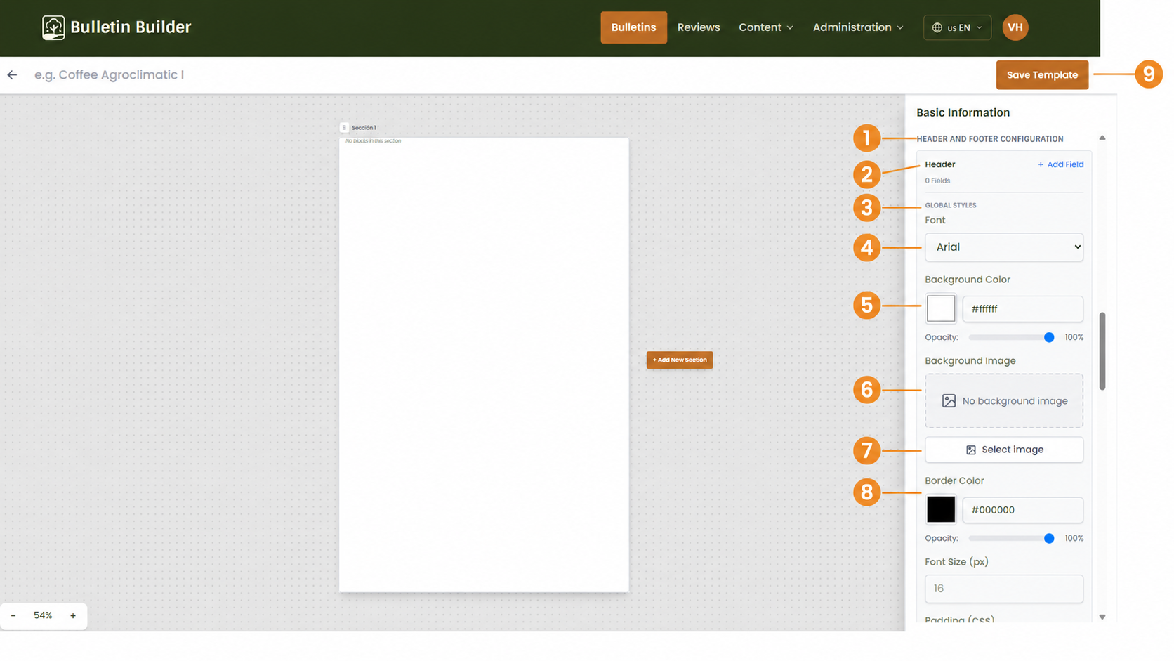 Header and Footer configuration